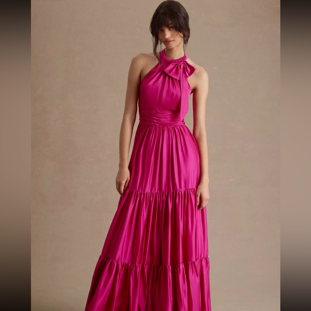 Mac Duggal Tiered Ruffle Bow Halter Neck Dress